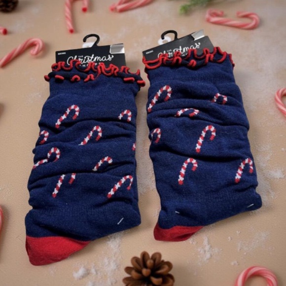 Christmas socks Ruffled Festive Blue & Red Candy Cane Socks One size fits most - Picture 8 of 8